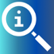 Magnifying glass in white with a multicoloured blue background