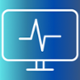 White outline image of a screen with a multicoloured blue background