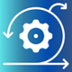 Cogs turning with a multicoloured blue background