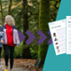 Lloyd Martin and his Mum Ceri Hooper are walking through the park. Purple arrows are behind him. A Health Profile is placed on the right side of the graphic.