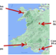 Llun o Gymru map gyda sylfaen ac amserau