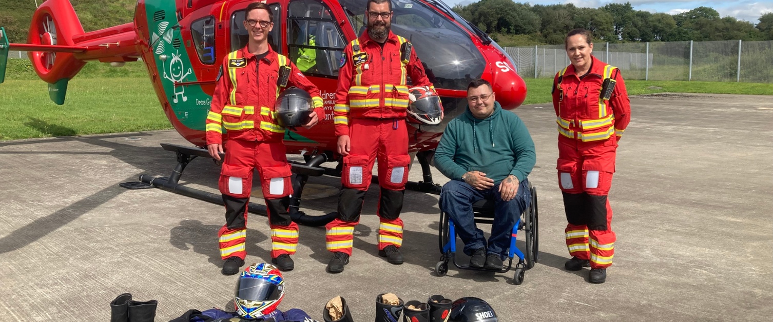 Helicopter crew with motorcycle donor 