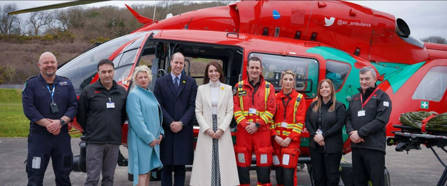 Royal Couple in front of helicopter